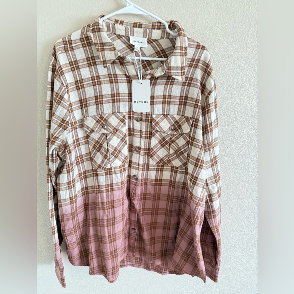 Heyson NWT Women’s Beige, Brown. & Clay Ombré‎ Button Down Flannel size 1 XL